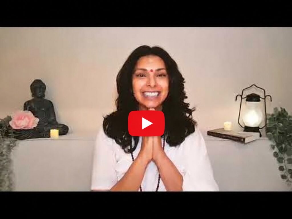 Sushree Diya Om smiling with palms together. Click to watch Day 1 of Learn Meditation and Mindfulness in 40 Days.
